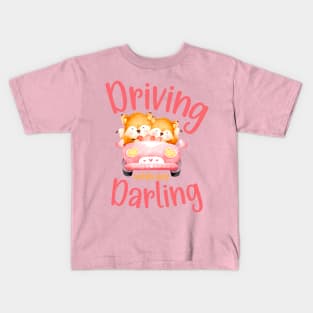 Driving with My Darling - Cute Fox Valentines Couples Pink Kids T-Shirt